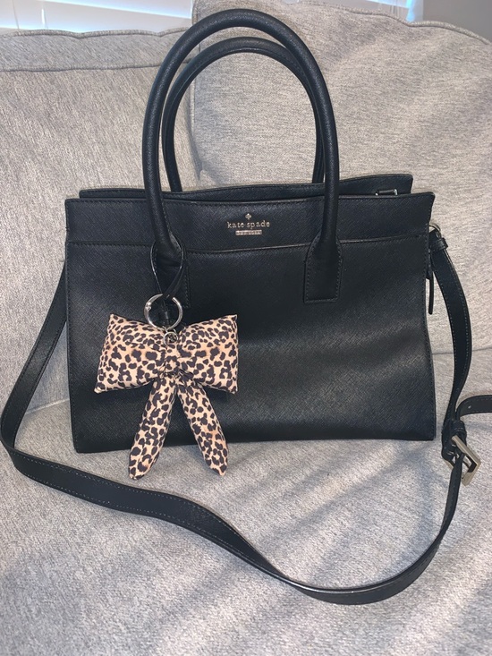 kate spade Handbags - kate spade Cameron Street Candace Black Leather Satchel crossbody Leopard Charm
